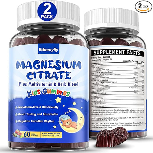Magnesium Gummies for Kids 4+ - Sugar Free Magnesium Citrate Supplement with L-Theanine, Calcium and Vitamin A, C, D3 & K2 - Supports Zzz, Bone & Muscle