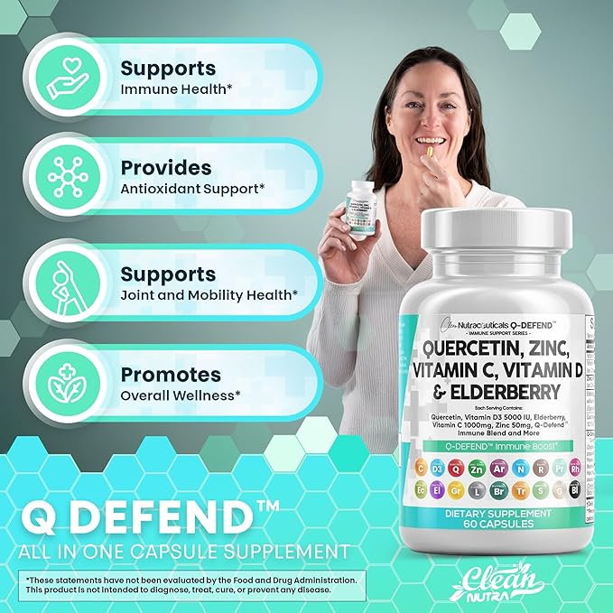 Clean Nutraceuticals Quercetin Zinc Vitamin C Vitamin D Bromelain Elderberry - Lung Immune Support Supplement Adults with Artemisinin, Sea Moss, Echinacea, Allergy Relief