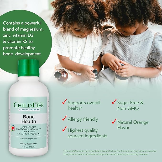 CHILDLIFE ESSENTIALS Clinicals Bone Health - Baby Liquid Calcium, Kids Calcium Liquid w/Magnesium, Zinc, Vitamin D3, for Babies 6 Months & Up, Toddlers, Children - Orange Flavor, 16 fl oz (1 Pack)
