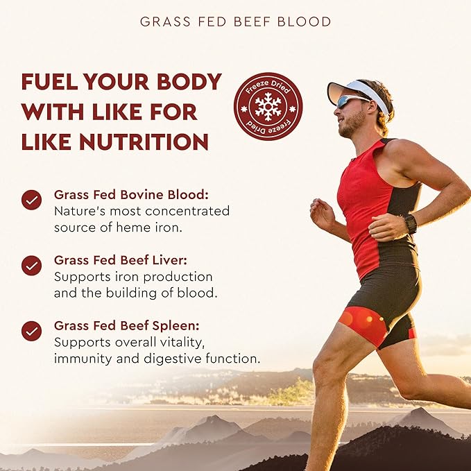 Ancestral Supplements Grass Fed Blood is Blood, Liver & Spleen Formula, 500mg, Grass Fed Beef Supplement, Red & White Blood Cell Formation, Immune and Heart Health Support, Non GMO, 180 Capsules