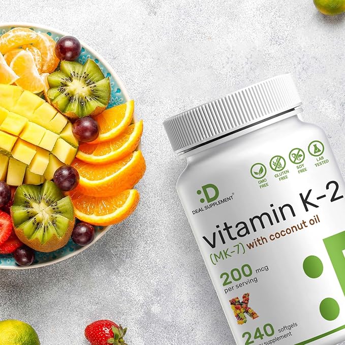 DEAL SUPPLEMENT Vitamin K2 (MK-7) 200mcg, 240 Virgin Coconut Oil Softgels | Premium Menaquinone-7 Form, Easily Absorbed Vitamin K Supplement – Bone, Joint, & Immune Support – Non-GMO