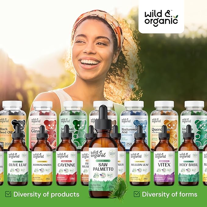 Wild & Organic Saw Palmetto Liquid Drops - Urinary Health w/Saw Palmetto for Men - Alcohol-Free Liquid Saw Palmetto for Urinary Support - Pure Saw Palmetto Supplement - Serenoa Repens - 2 oz