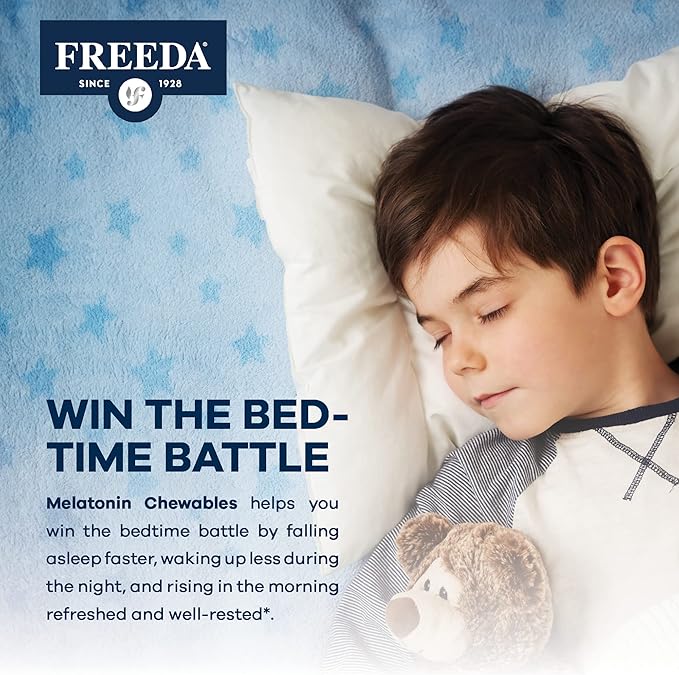 FREEDA Melatonin 2mg Sugar-Free Chewables – Natural Sleep Aid for Adults & Kids – Vegan, Kosher, Gluten-Free, Non-GMO, Easy Bedtime Support – 120 Tablets