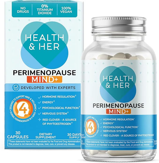 Health & Her Perimenopause Mind+ Cognitive Function Support, for Early Stage of Menopause, Mental Energy, Supplements for Women with Vitamins, Gluten-Free, Non-GMO, Vegan (30 ct - 1 Month)