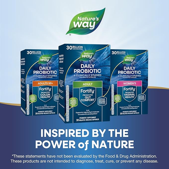 Nature's Way Fortify Daily Probiotic + Prebiotic for Men and Women, 30 Billion Live Cultures, Digestive and Immune Health Support* Supplement, 30 Capsules (Packaging May Vary)
