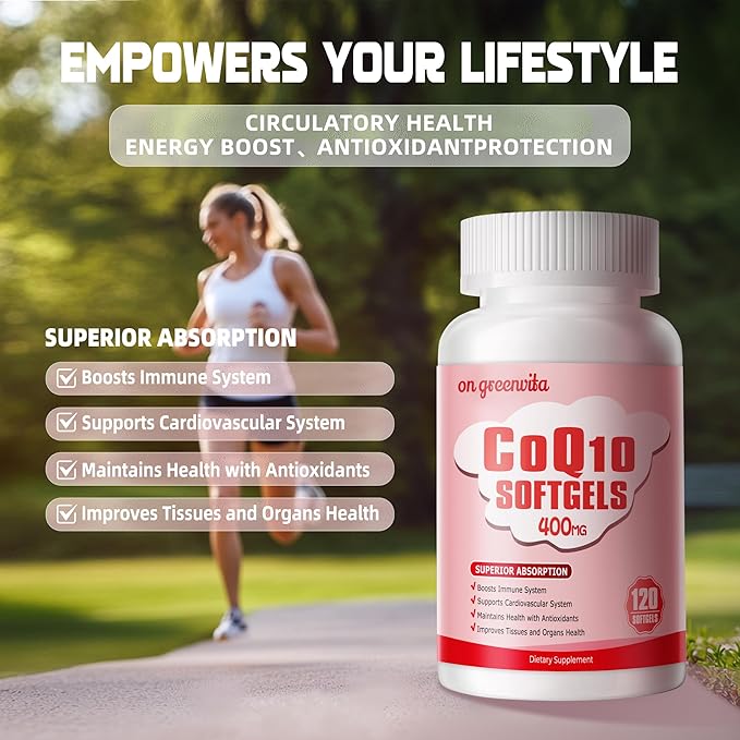 CoQ10-400mg-Softgels with PQQ, BioPerine & Omega-3, Coenzyme Q10(Ubiquinone) Supplement for High-Absorption, Powerful-Antioxidant, Support Heart & Energy-Production, 120 Servings