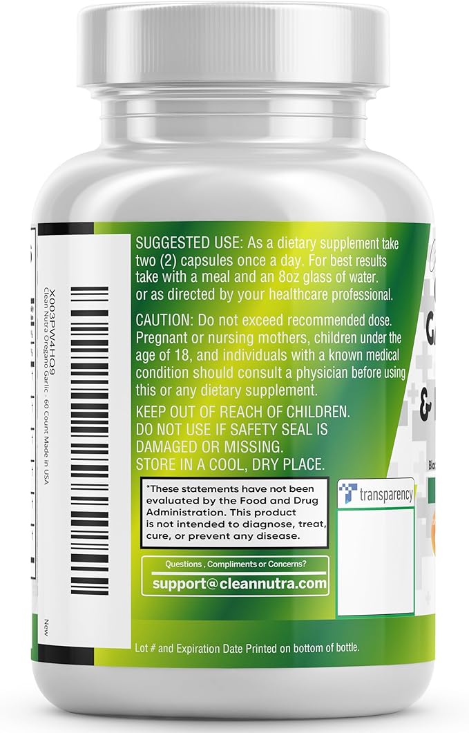 Clean Nutraceuticals Oregano Oil Garlic Extract Olive Leaf Black Seed Oil - Immune Support & Digestive Health Supplement for Women and Men with Vitamin D3 & Zinc - 2Pack