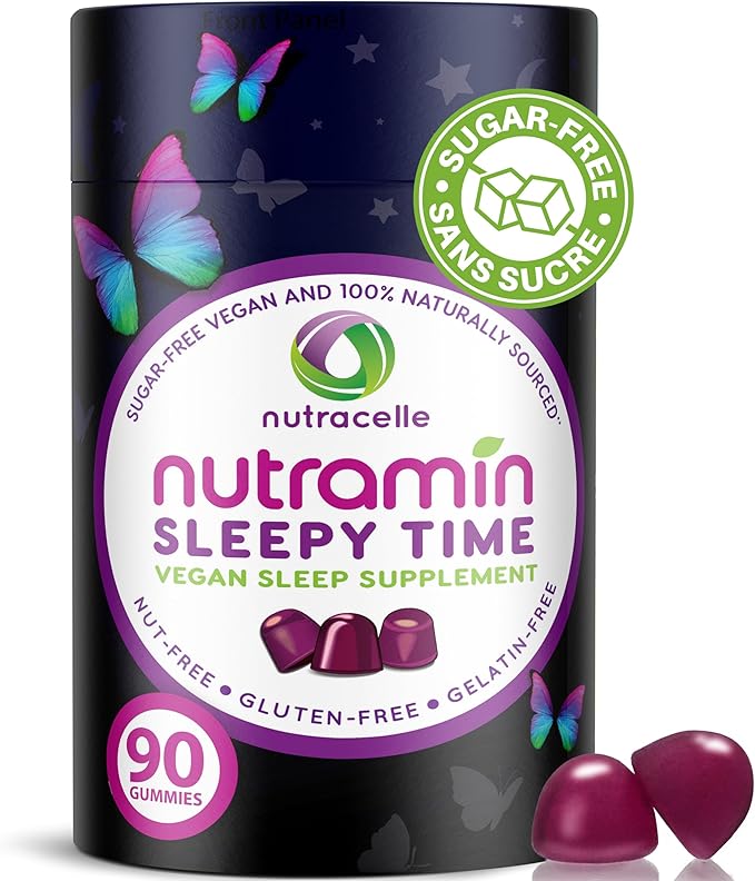 Nutramin Sleepy Time Gummy: The Vegan, Sugar-Free, Natural Melatonin 5mg for Longer Deeper Sleep - No Next-Day Grogginess, Non-Habit Forming Delicious & Drug-Free Allergy-Safe Herbal Sleep Gummies
