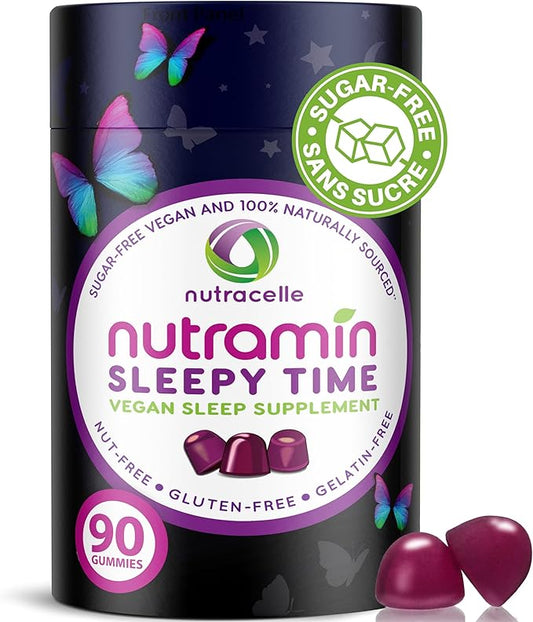 Nutramin Sleepy Time Gummy: The Vegan, Sugar-Free, Natural Melatonin 5mg for Longer Deeper Sleep - No Next-Day Grogginess, Non-Habit Forming Delicious & Drug-Free Allergy-Safe Herbal Sleep Gummies