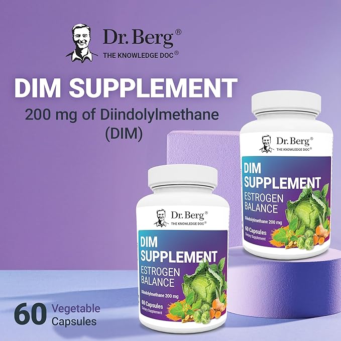 Dr. Berg DIM Supplement Estrogen Balance - Original Estrogen Supplement for Women with Diindolylmethane for Menstrual Symptoms & Menopause Relief & Black Pepper for Enhanced Absorption - 60 Capsules