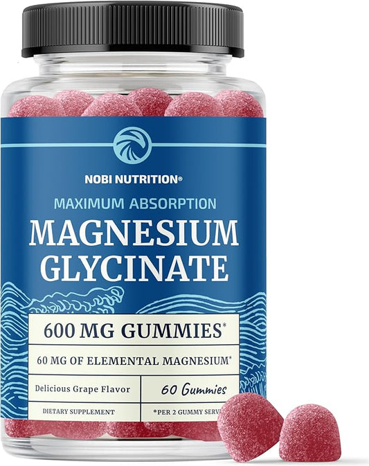 Magnesium Glycinate Gummies 600MG | Sleep, Calm & Relaxation Support | 60MG Elemental Mag Per Serving | Grape Flavor, Gluten-Free | High Absorption Magnesium Gummies for Women, Men & Family | 60 Ct