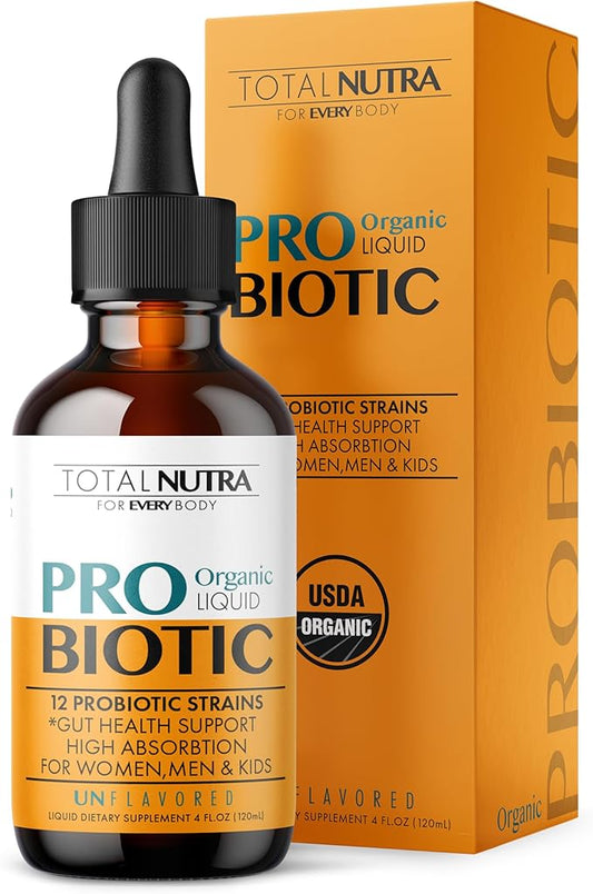 Liquid Probiotic for Women, Men, Kids, Toddler Probiotic: USDA Organic Probiotics, Vegan Probiotic Liquid & Alfalfa Blend + Acidophilus for Gut Health, Dairy Gluten Sugar Free, Non-GMO Oral Probiotics