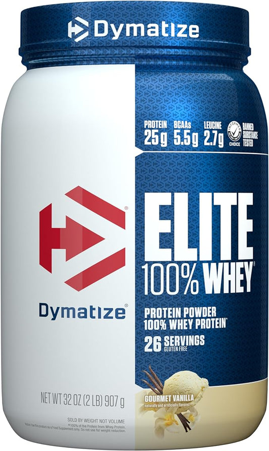 Dymatize Elite 100% Whey Protein Powder, L-Leucine, Quick Absorbing & Fast Digesting for Optimal Muscle Recovery, Gourmet Vanilla, 32 Oz