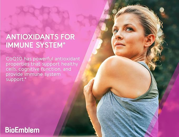 BioEmblem CoQ10 with BioPerine - 200mg Softgels, Superior Absorption - Coenzyme Q10 Antioxidant for Energy Production, Heart Health - Natural Form, Non-GMO CoQ10 Supplement - 90 Count