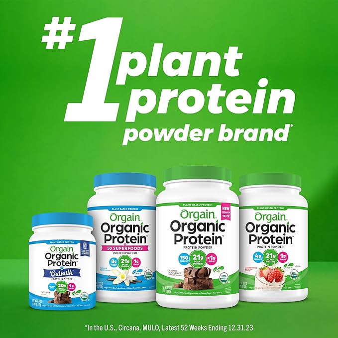 Orgain Organic Vegan Protein Powder, Peppermint Hot Cocoa Holiday Flavor - 21g of Plant Protein, 5g Prebiotic Fiber, No Lactose Ingredients, No Added Sugar, Non-GMO, For Shakes & Smoothies, 1.02 lb