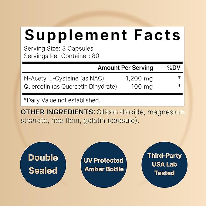 2 Pack NAC Supplement (N-Acetyl Cysteine) with Quercetin, 1,200mg Per Serving, 480 Capsules | Double Strength Antioxidant Support for Immune, Liver, & Lung Health – Non-GMO