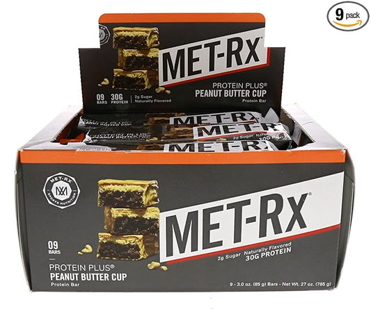 MET-Rx Protein Plus Bar, Great as Healthy Meal Replacement, Snack, and Help Support Energy, Gluten Free, Peanut Butter Cup, With Vitamin A, Vitamin C, and Zinc to Support Immune Health, 85 g,9 Count