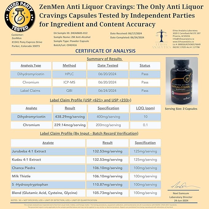 Cravings Management for Better Morning - Third Party Tested - with Kudzu,Milk Thistle,Jurubeba,Chanca Piedra,5HTP - 60 Vegan Capsules, Made in The USA
