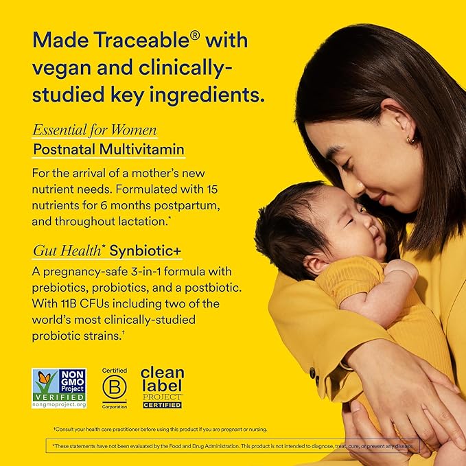 Ritual Postnatal Multivitamin and Gut Duo Supplements with Postnatal Vitamins and Synbiotic+: 3-in-1 Probiotic, Prebiotic, Postbiotic, Supports Lactation, and Gut Health, 30 Day Supply