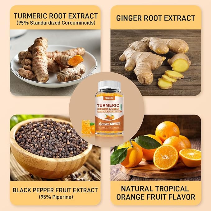 2 Pack Turmeric Curcumin Gummies with Ginger & Black Pepper Herbal Supplement, Immune Support, Healthy Skin, and Joint Health, for Women, Men & Kids - 120 Orange Flavored Gummies