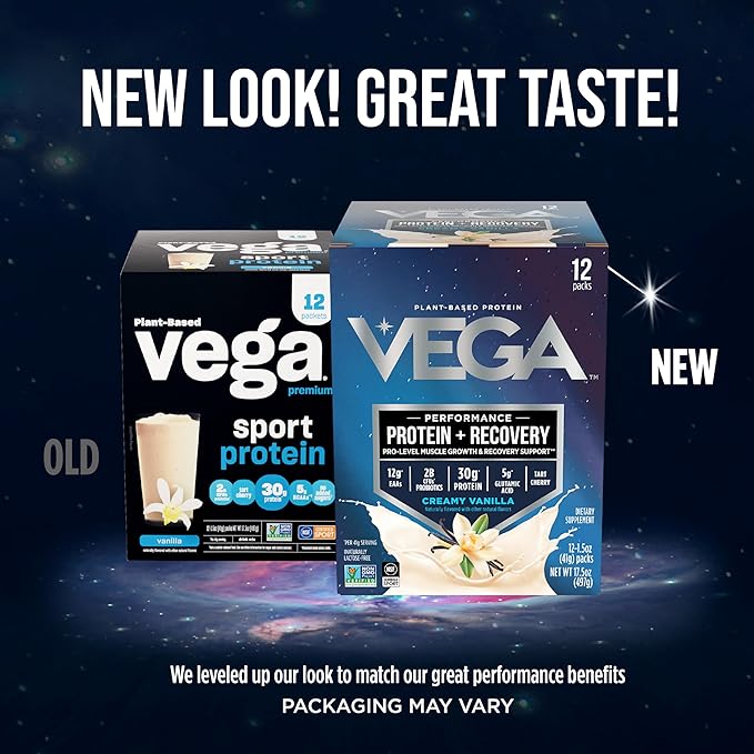 Vega Sport Premium Vegan Protein Powder, Vanilla - 30g Plant Based Protein, 5g BCAAs, Low Carb, Keto, Dairy Free, Gluten Free, Non GMO, Pea Protein for Adults, 12 x 1.6 oz Sachets (Packaging May Vary)