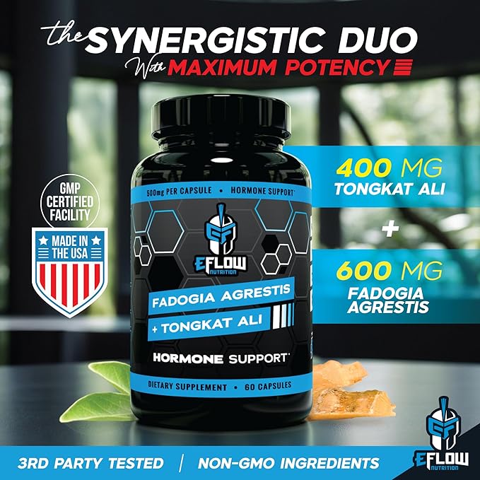 eFlow Nutrition Fadogia Agrestis + Tongkat Ali - [2-in-1] Natural Performance Supplement for Health and Wellness - Hormone, Energy, & Mood Support - Extract Powder (60 Capsules)