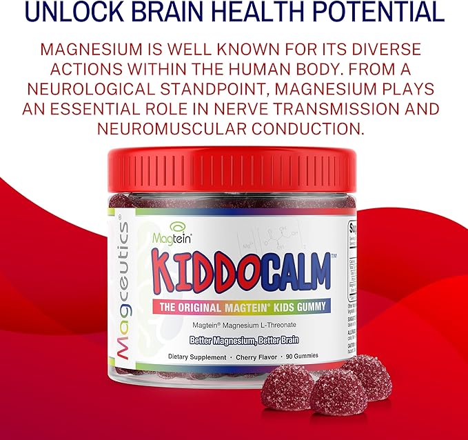 KiddoCalm Magnesium Gummies - Magtein Magnesium L-Threonate Gummy for Kids, Focus, Calm, Sleep, Attention & Brain Health Support Supplement for Children - 90 Vegan Gummies