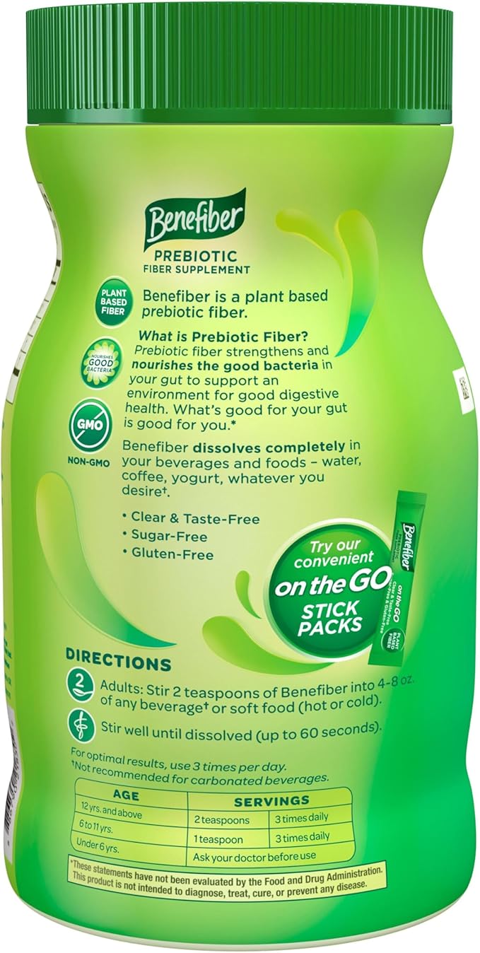 Benefiber Daily Prebiotic Fiber Supplement Powder for Digestive Health, Unflavored - 125 Servings (17.6 Ounces)