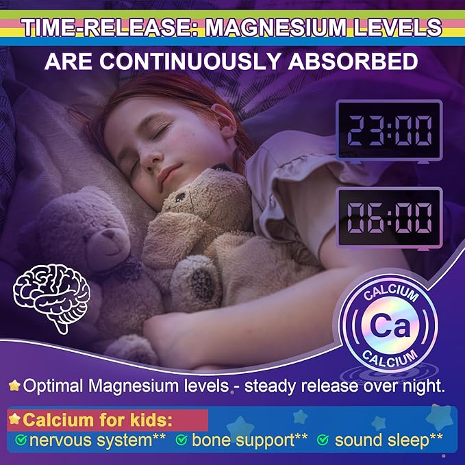 Neviss Magnesium Glycinate + Calcium Filled Gummies for Adults and Kids 4+, Kids Sleep Gummies Melatonin Free, Sugar Free Magnesium Supplement with B6 D3, L-Theanine for Zzz & Relax, Brain,Bone,Muscle