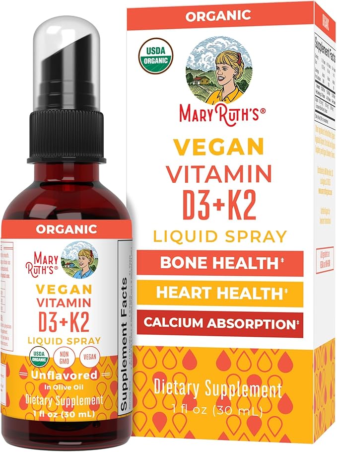 MaryRuth's Vitamin D3 | K2 | Liquid Spray | Supplement for Adults & Kids | Calcium Absorption Strong Bones | Vegan | Non-GMO | Gluten Free | 1 Fl Oz