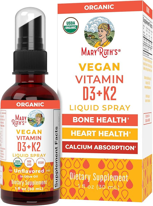 MaryRuth's Vitamin D3 | K2 | Liquid Spray | Supplement for Adults & Kids | Calcium Absorption Strong Bones | Vegan | Non-GMO | Gluten Free | 1 Fl Oz