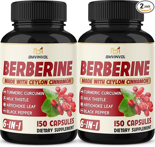 2 Pack Berberine HCl- Plus Ceylon Cinnamon, Turmeric, Milk Thistle, Artichoke, Black Pepper, Berberine HCI Root Supplements Pills - Immune System