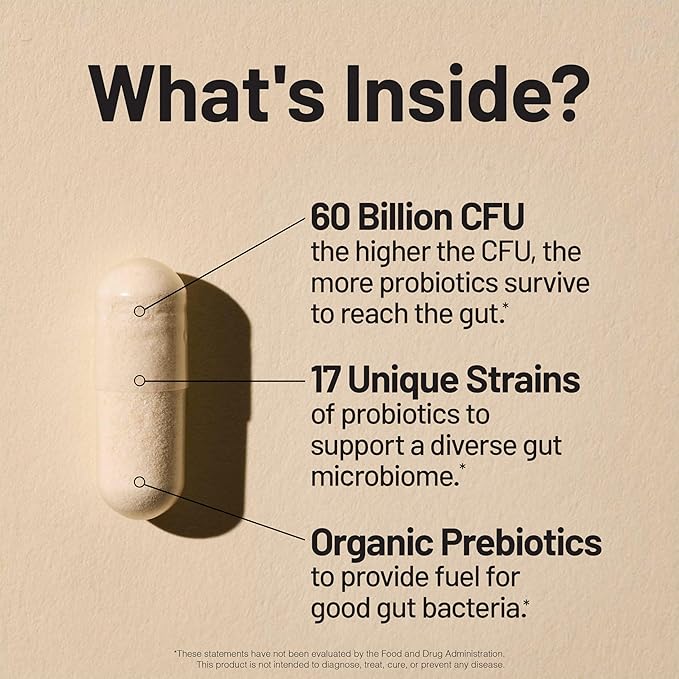 NatureWise Probiotics 60 Billion CFU - 17 Strains + Organic Prebiotics - Immune, Digestive & Gut Health Support for Women & Men - Vegetarian, Gluten-Free, Non-GMO - 60 Capsules[2-Month Supply]