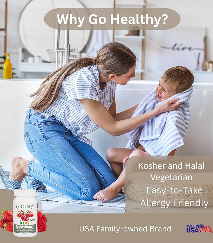 Go Healthy Multivitamin Gummies (1 Bottle) and Vitamin C Gummies (1 Bottle) for Kids, Toddlers, Vegetarian, Kosher & Halal, Gluten Free, Non-GMO Bundle