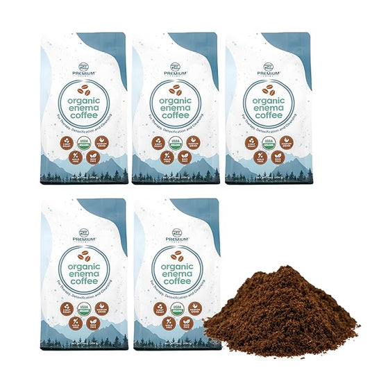 PE Premium Enema Organic Coffee for Enemas (1LB) Light Roast, Medium Ground. Ideal for Liver Cleansing, Colon Cleansing, Gerson Coffee Enemas (5 Pack)