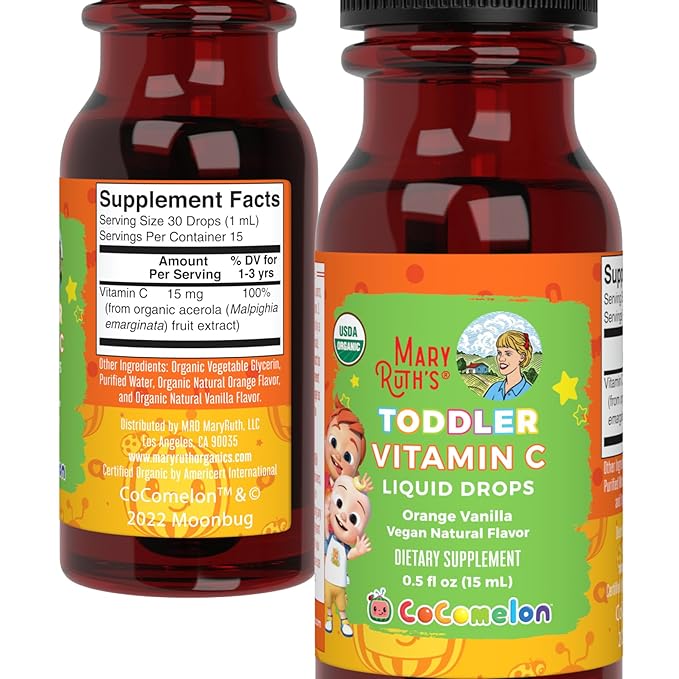 MaryRuth Organics Toddler Vitamin C Drops | USDA Organic Vitamin C Liquid Drops for Toddler | Ages 1-3 Years | Vitamin for Immune Support & Overall Health | Vegan | Non-GMO | 30 Servings