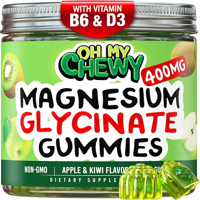 Center-Filled Magnesium Glycinate Gummies 400MG - High Absorption for Kids, Teens & Adults - Supplement for Sleep, Calm & Muscle Relaxation with B6 & D3 - Gluten Free & Vegan Friendly - 120 Count
