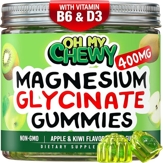 Center-Filled Magnesium Glycinate Gummies 400MG - High Absorption for Kids, Teens & Adults - Supplement for Sleep, Calm & Muscle Relaxation with B6 & D3 - Gluten Free & Vegan Friendly - 120 Count
