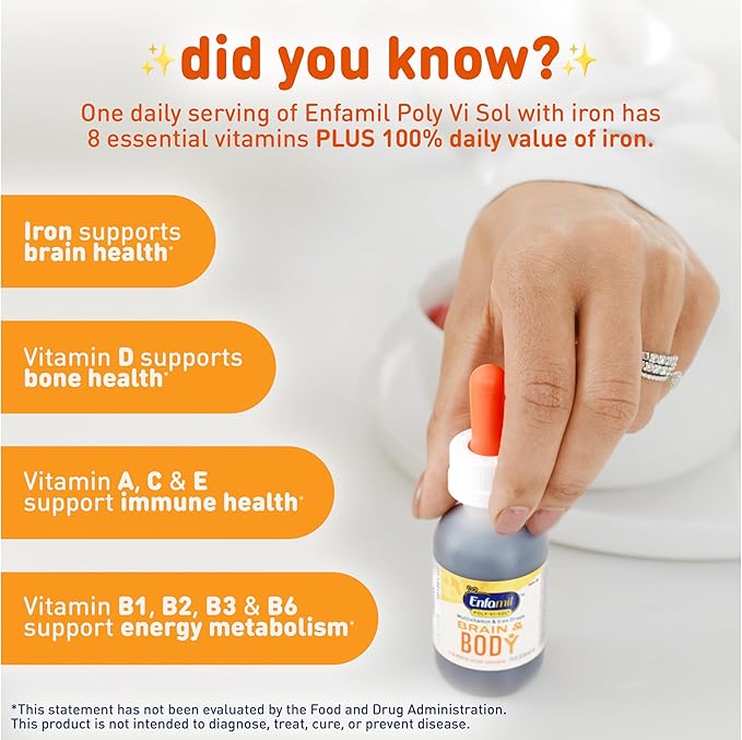 Enfamil Poly-Vi-Sol with Iron Liquid Multivitamin Drops, Supports Growth & Development*, 50mL Bottle (Pack of 3)