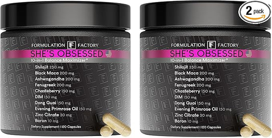 She's Obsessed: 10-in-1 Hormone Balance Maximizer with Shilajit, Maca, Ashwagandha, DIM, Dong Quai, Zinc & More for Vitality & Balance (240 Count (Pack of 2)