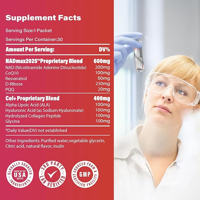 zooone- NAD+ Supplement 30pcs, Premium Nicotinamide Riboside & Resveratrol, DNA Repair & Healthy Aging， Advanced NAD Supplement for Men & Women, Boosts Cellular Energy