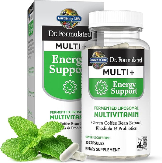 Garden of Life Dr. Formulated Multi+ Energy Support: Fermented Liposomal Multivitamin + Green Coffee Bean Extract, Rhodiola & Probiotics - Boost Energy, Support Digestion & Immune Health, 30 Capsules