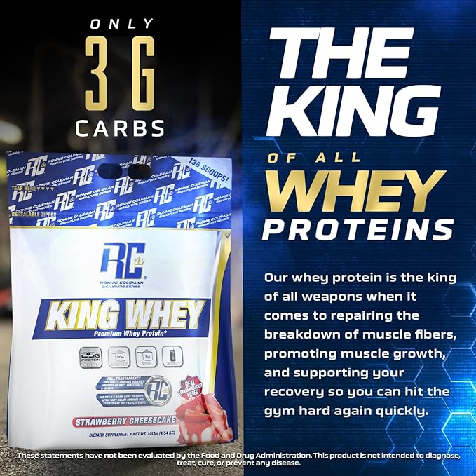 Ronnie Coleman Signature Series King Whey, Leading Whey Protein with Added Whey Isolate (10lb, Strawberry Cheesecake)