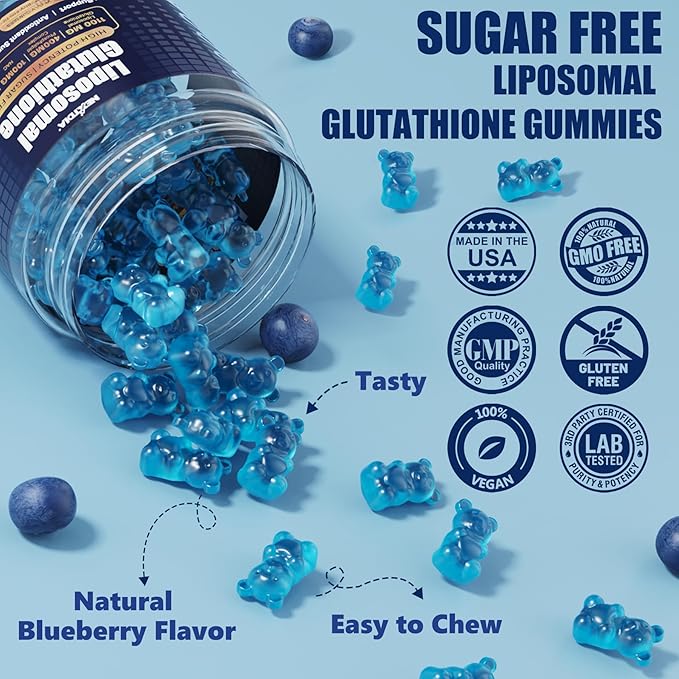 1100mg Liposomal Glutathione Gummies for Women, Active L-Glutathione Reduced (GSH) with Vitamin C, Phospholipids, ALA, NAC & Milk Thistle, Antioxidant for Anti-Aging, Immune & Cleansing, Vegan, 120 ct