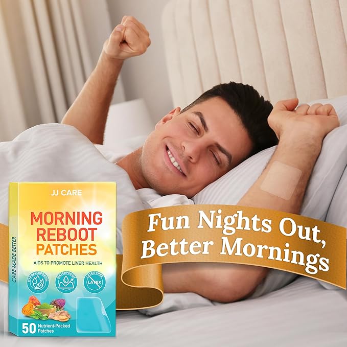 JJ CARE Morning Reboot Patch 50 pcs Individually Wrapped (with 7 pcs B12), Wake Up with Ease,Best Before & Post Party, Skin-Friendly Recovery Formula