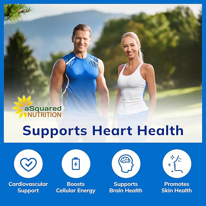 aSquared Nutrition CoQ10 200mg - 60 Capsules - CO Q 10 Supplement - Coenzyme Q10 Ubiquinone Pills - Vegan CoQ-10 Extra Antioxidant Vitamin - Alternative to Softgels & Gummies