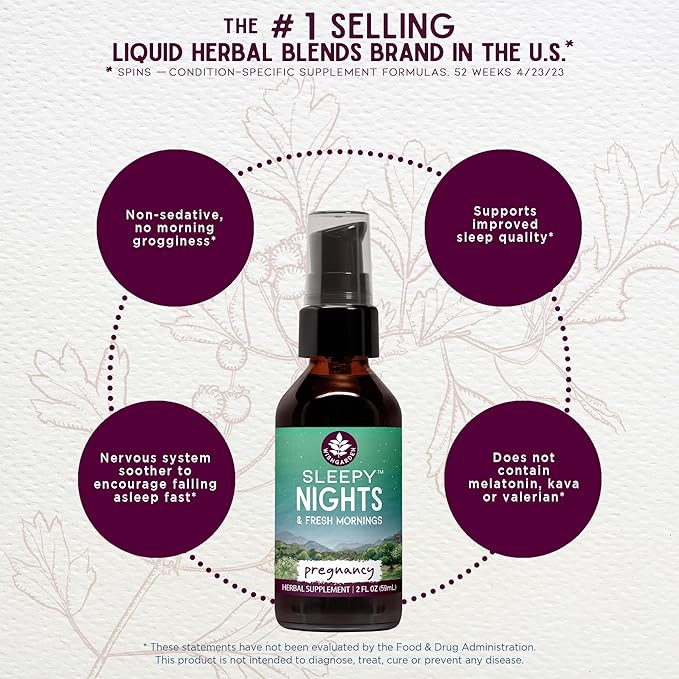 WishGarden Herbs Sleepy Nights for Pregnancy - Plant-Based Herbal Sleep Aid Safe for Pregnant Moms, Organic Sleep Tincture with Chamomile & Scullcap Supports Restful Sleep Without Melatonin, 4oz