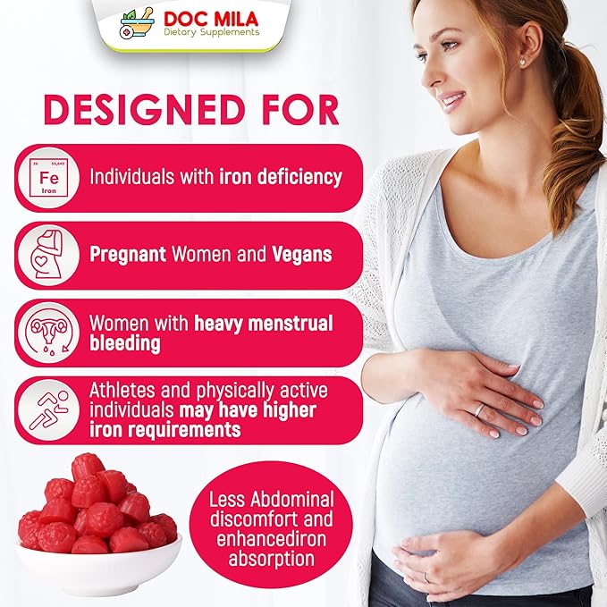 Iron Supplement for Kids and Adults - Iron Bisglycinate Gummies 25mg with Liposomal VIT C - Chelated Iron Supplement for Women and Men - 60 Gummies, 1 Month Supply