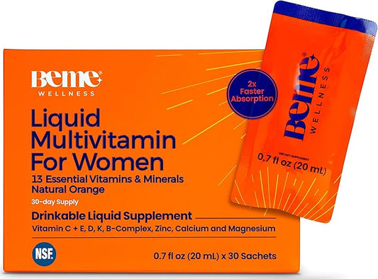 BeMe Liquid Multivitamin for Women - 2X Faster Absorption & High Bioavailability - Vitamin C+E, D, K, Calcium, Zinc, Magnesium - Clinically Tested Womens Multivitamin, Non-GMO, Soy, Dairy Free
