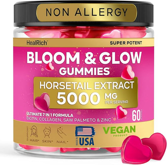 Horsetail Extract, Biotin & Collagen Beauty Gummies - Hair Skin & Nails Vitamins for Women - Hair Growth Vitamin with Saw Palmetto, D3, Zinc & Fo-Ti - Vegan Supplements for Kids & Adults - Made in USA